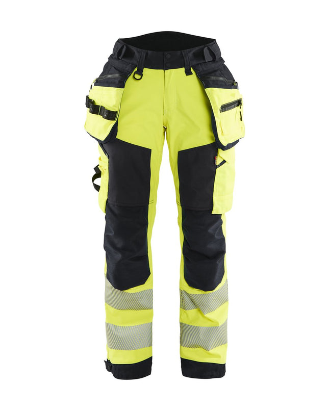 Blåkläder 7118 Dames High Vis werkbroek softshell met afneembare gereedschapszakken - High Vis Geel/Zwart