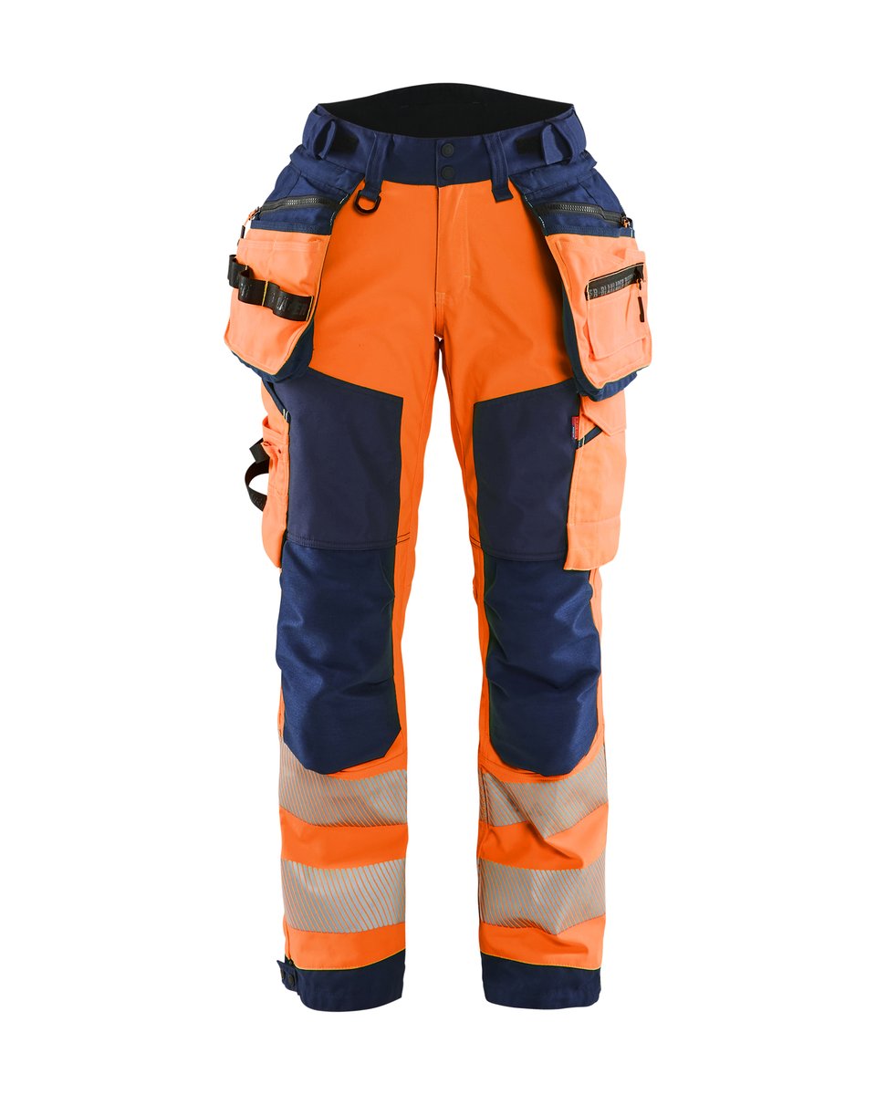 Blåkläder 7118 Dames High Vis werkbroek softshell met afneembare gereedschapszakken - High Vis Oranje/Marineblauw