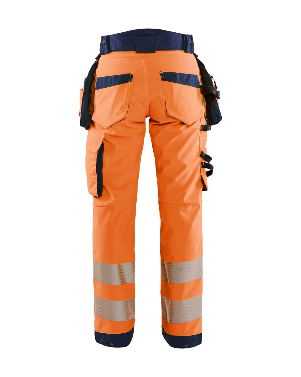Blåkläder 7118 Dames High Vis werkbroek softshell met afneembare gereedschapszakken - High Vis Oranje/Marineblauw