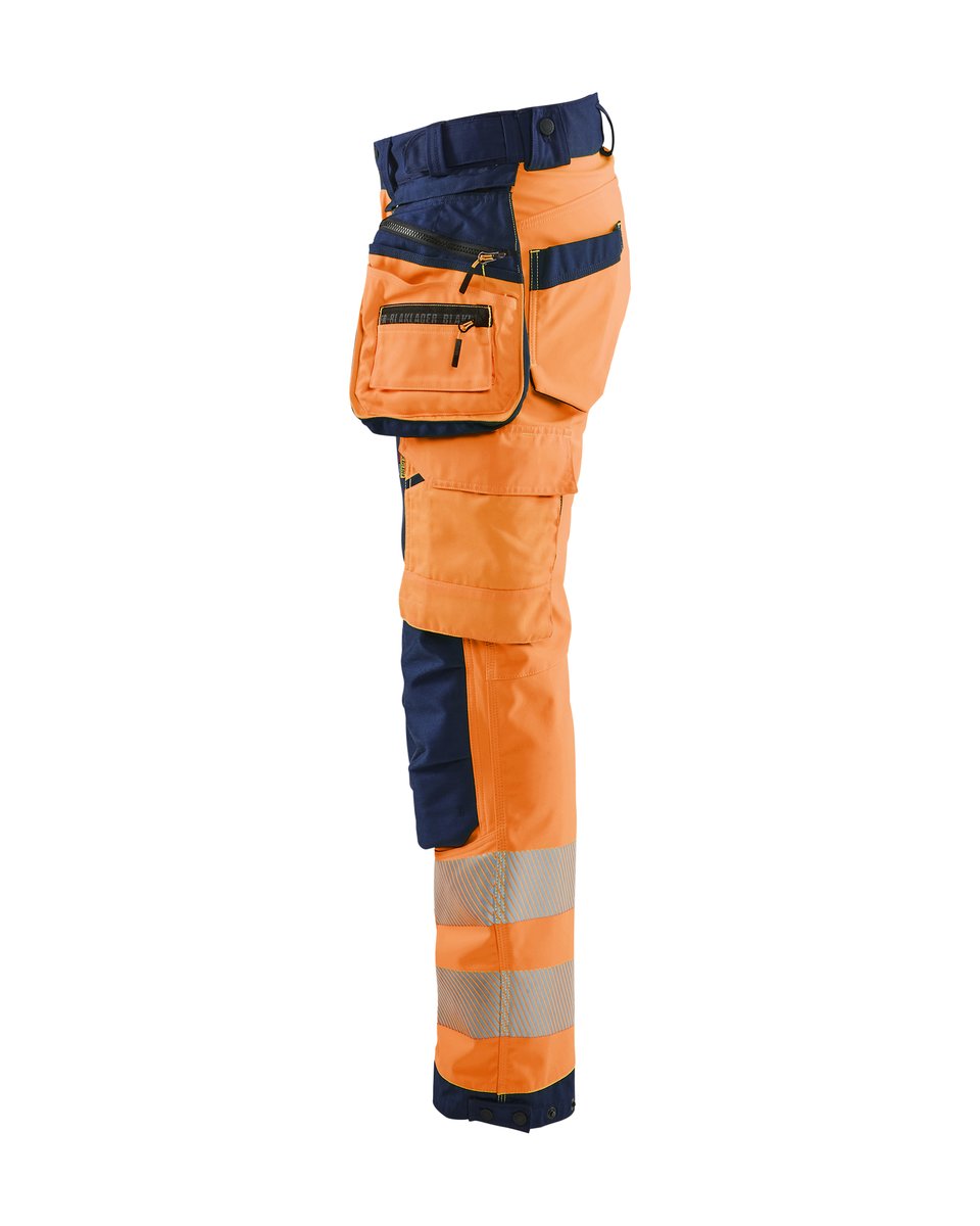Blåkläder 7118 Dames High Vis werkbroek softshell met afneembare gereedschapszakken - High Vis Oranje/Marineblauw