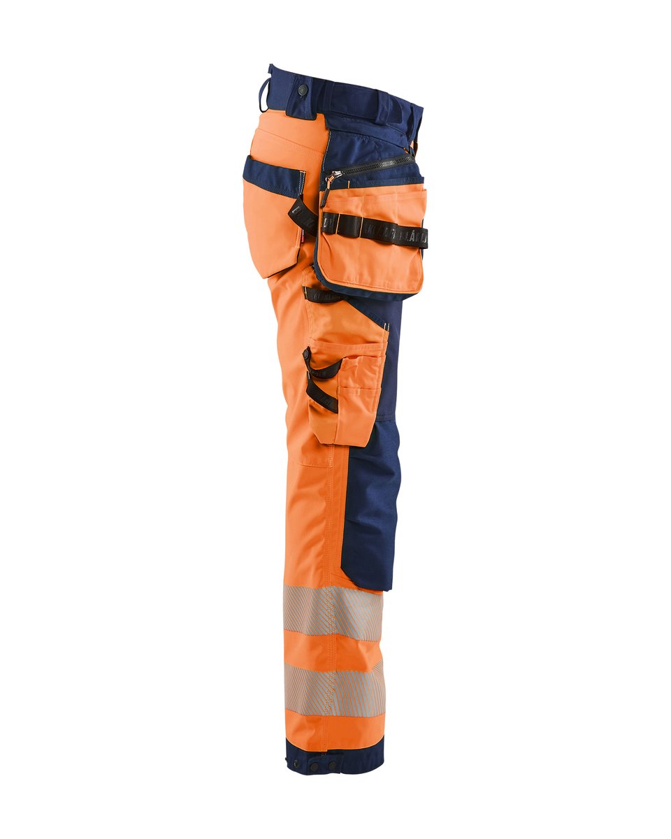 Blåkläder 7118 Dames High Vis werkbroek softshell met afneembare gereedschapszakken - High Vis Oranje/Marineblauw