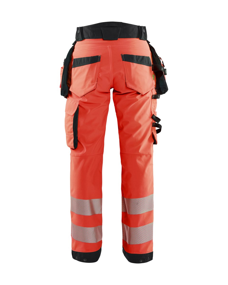 Blåkläder 7118 Dames High Vis werkbroek softshell met afneembare gereedschapszakken - High Vis Rood/Zwart