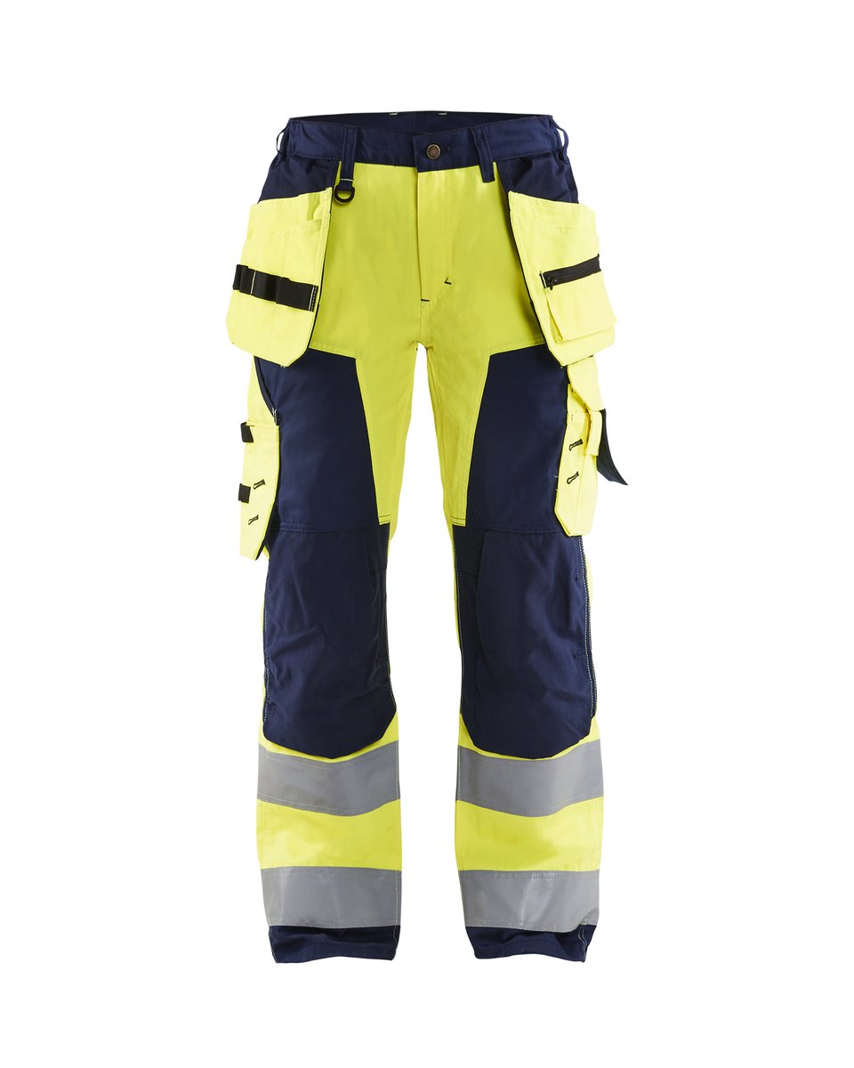 Blåkläder 7156 Dames High Vis werkbroek met gereedschapzakken - High Vis Geel/Marineblauw