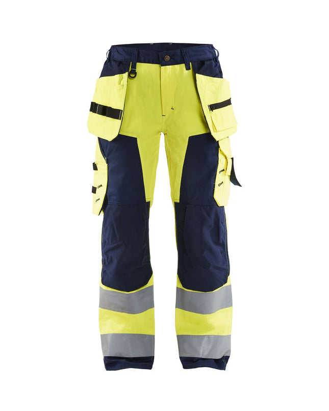 Blåkläder 7156 Dames High Vis werkbroek met gereedschapzakken - High Vis Geel/Marineblauw