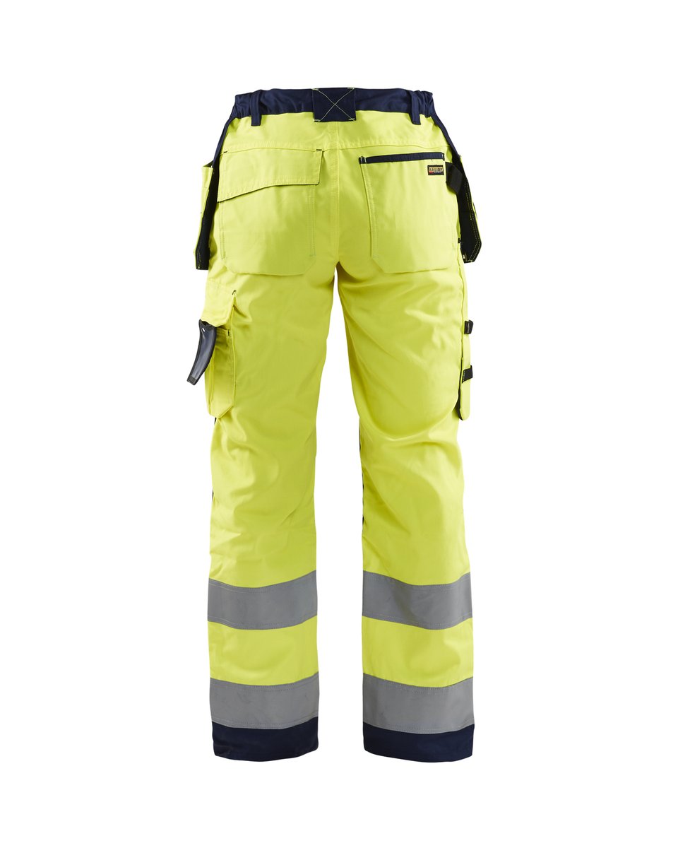Blåkläder 7156 Dames High Vis werkbroek met gereedschapzakken - High Vis Geel/Marineblauw