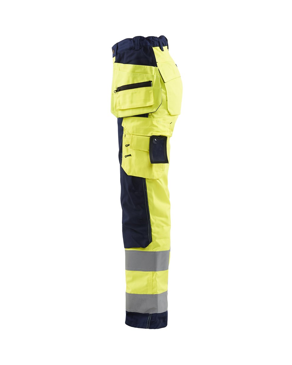 Blåkläder 7156 Dames High Vis werkbroek met gereedschapzakken - High Vis Geel/Marineblauw