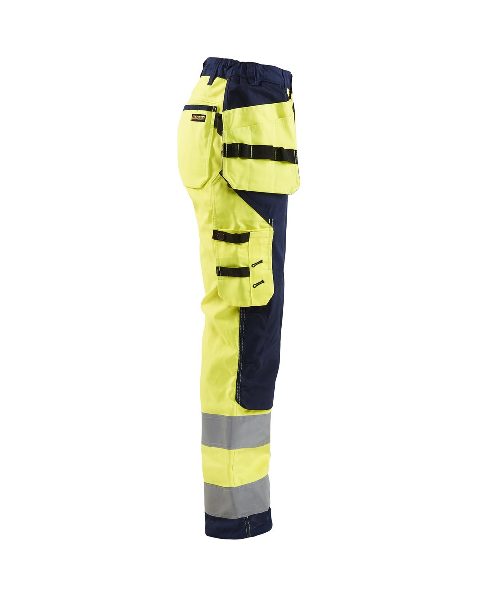 Blåkläder 7156 Dames High Vis werkbroek met gereedschapzakken - High Vis Geel/Marineblauw