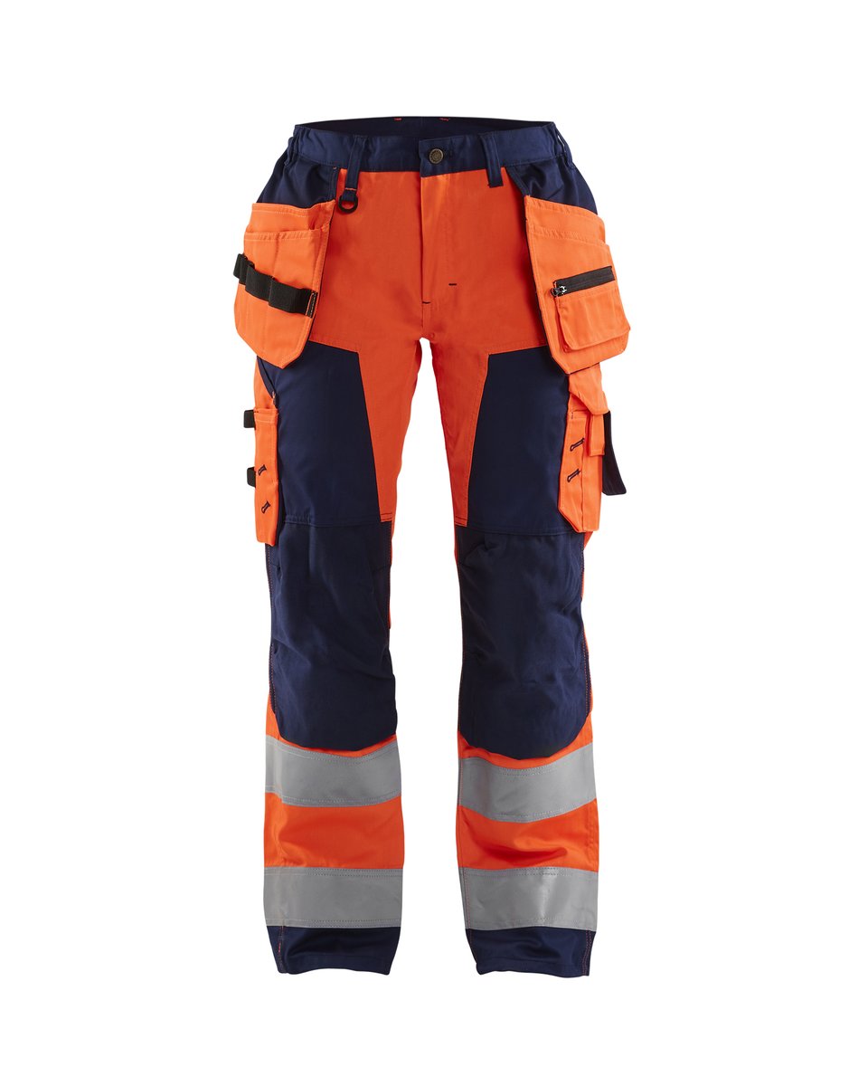 Blåkläder 7156 Dames High Vis werkbroek met gereedschapzakken - High Vis Oranje/Marineblauw