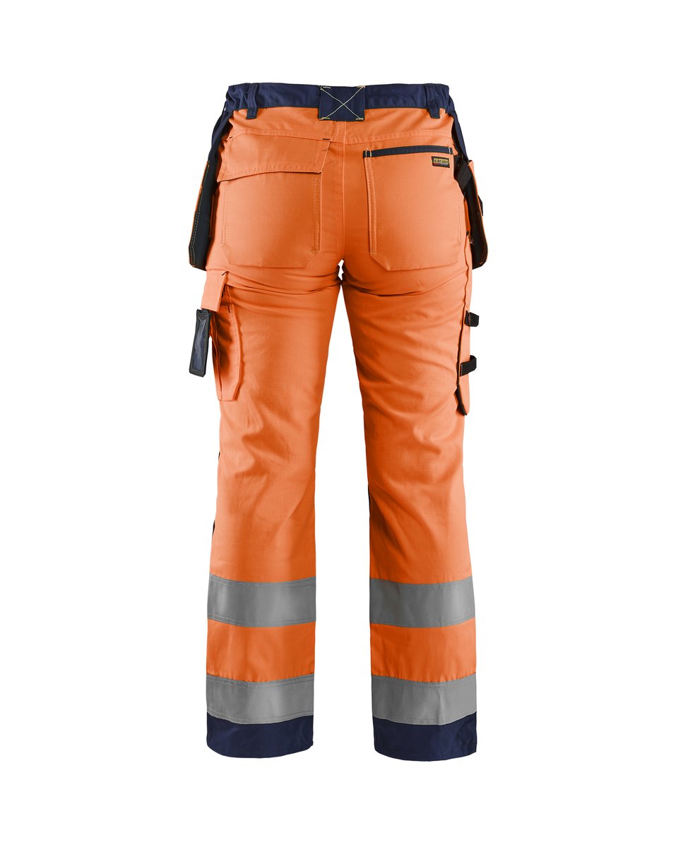 Blåkläder 7156 Dames High Vis werkbroek met gereedschapzakken - High Vis Oranje/Marineblauw