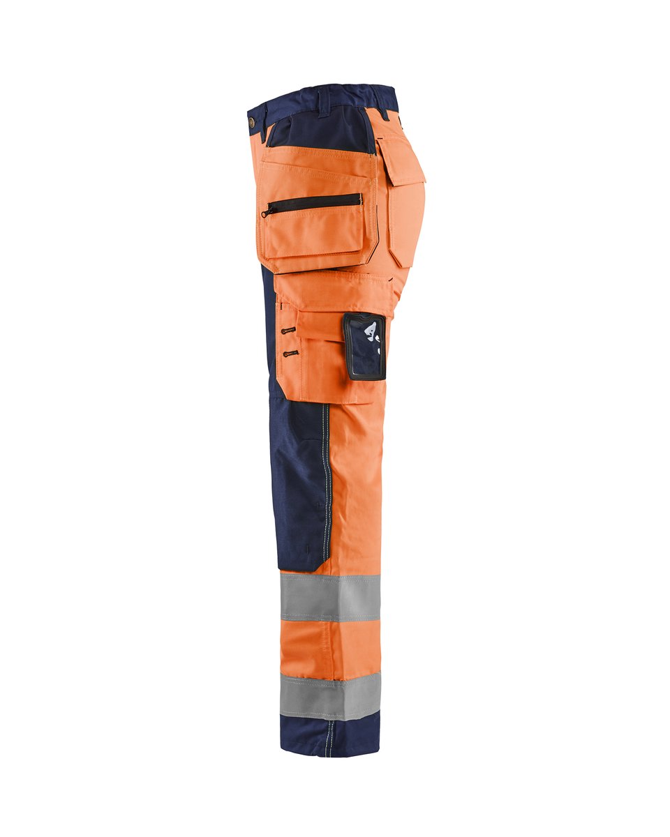 Blåkläder 7156 Dames High Vis werkbroek met gereedschapzakken - High Vis Oranje/Marineblauw