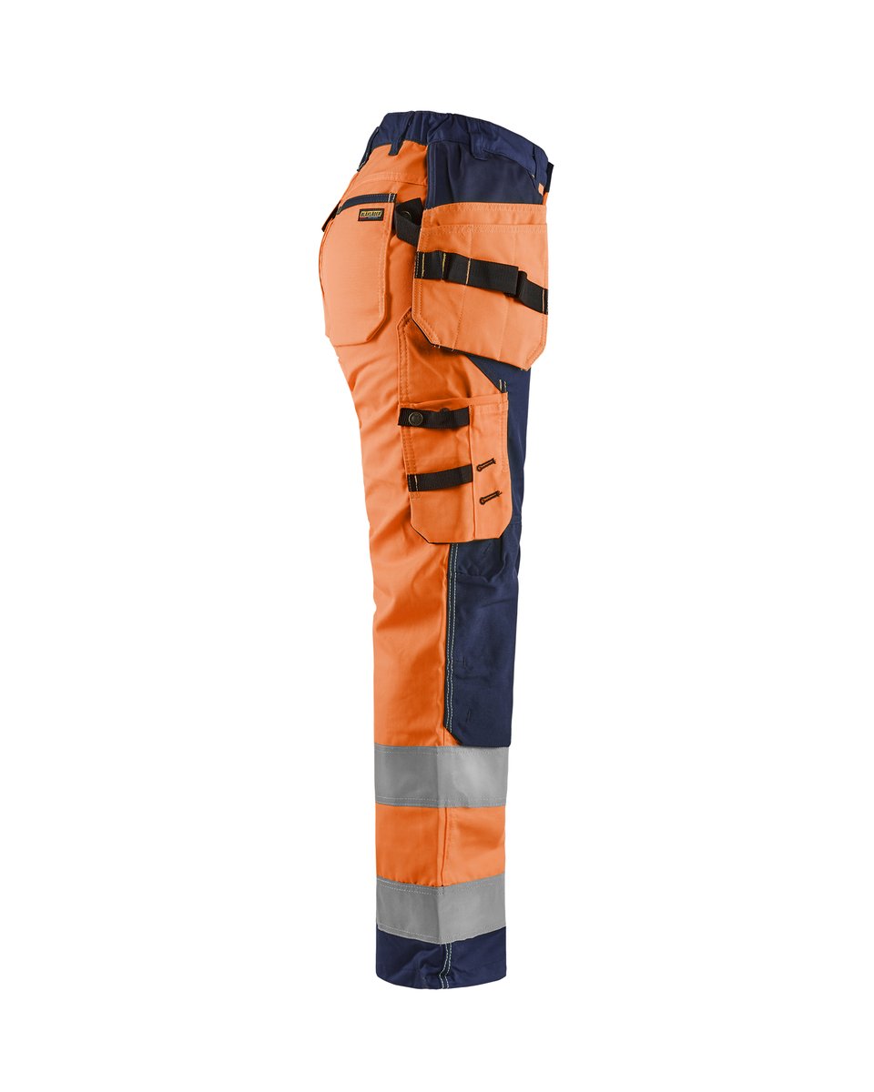 Blåkläder 7156 Dames High Vis werkbroek met gereedschapzakken - High Vis Oranje/Marineblauw
