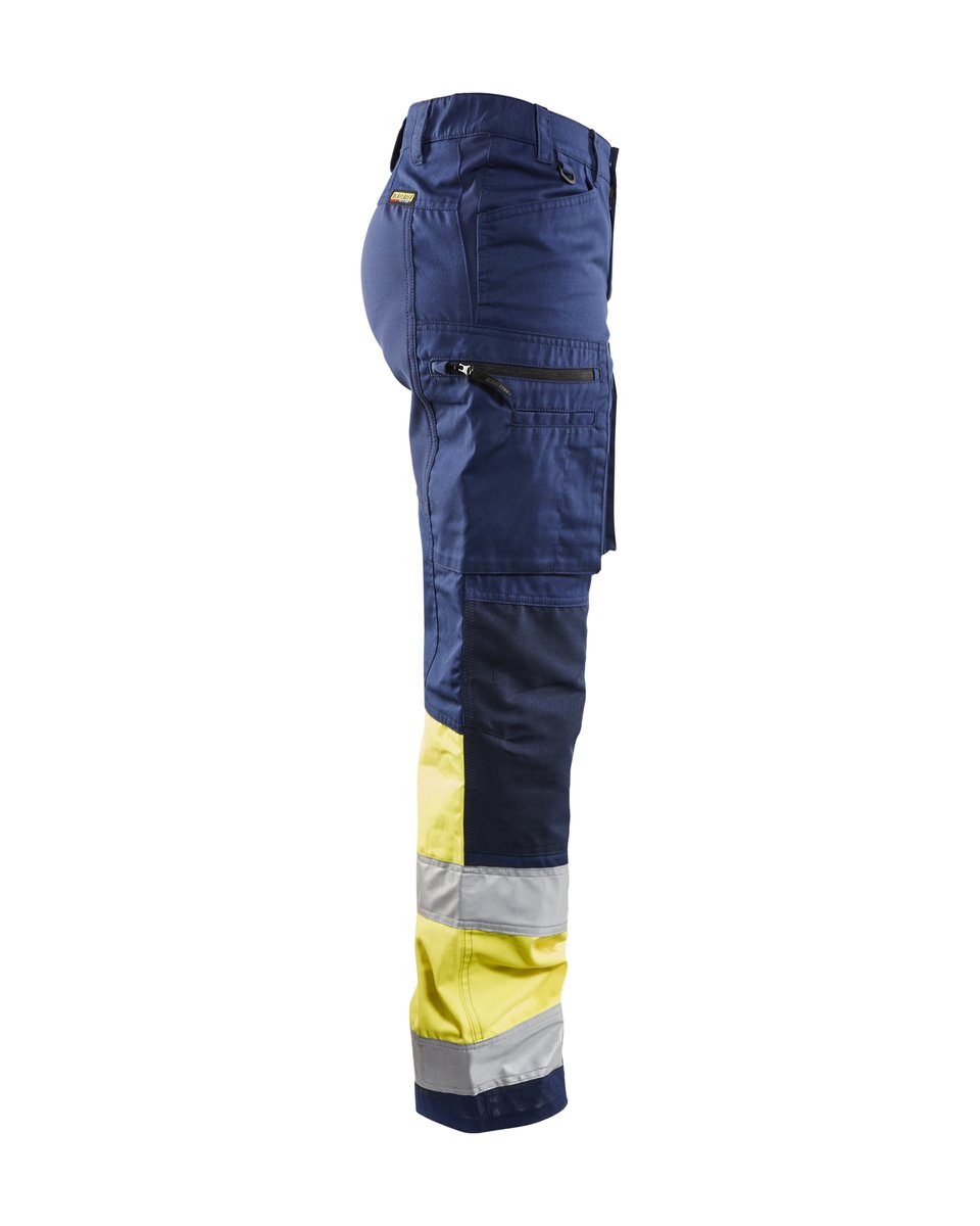 Blåkläder 7161 Dames High Vis werkbroek met stretch - Marine/High Vis Geel