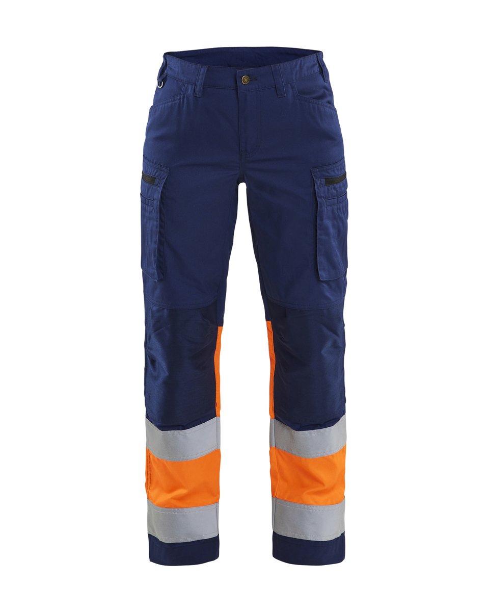 Blåkläder 7161 Dames High Vis werkbroek met stretch - Marineblauw/Oranje