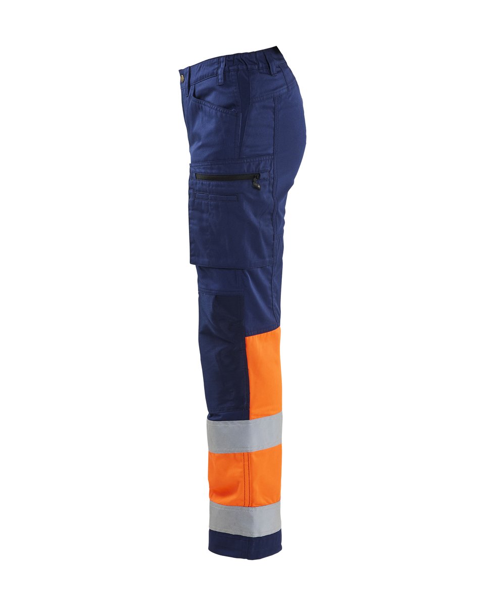Blåkläder 7161 Dames High Vis werkbroek met stretch - Marineblauw/Oranje