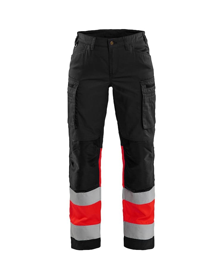 Blåkläder 7161 Dames High Vis werkbroek met stretch - Zwart/High Vis Rood