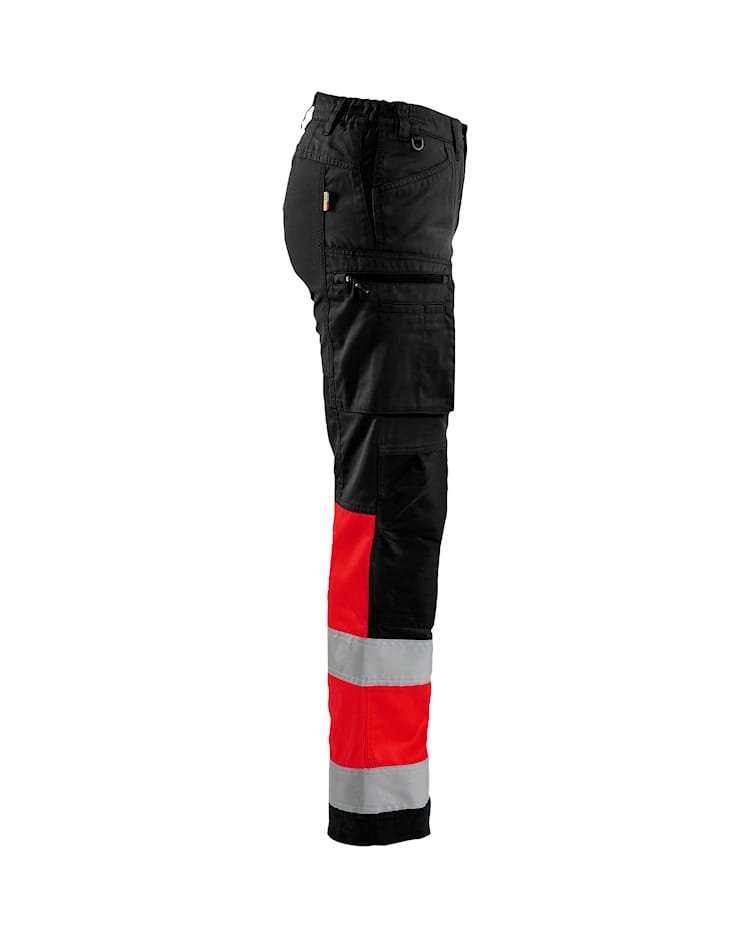 Blåkläder 7161 Dames High Vis werkbroek met stretch - Zwart/High Vis Rood