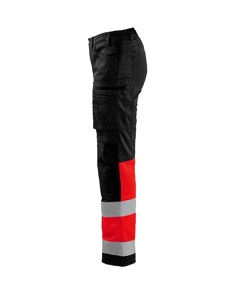 Blåkläder 7161 Dames High Vis werkbroek met stretch - Zwart/High Vis Rood