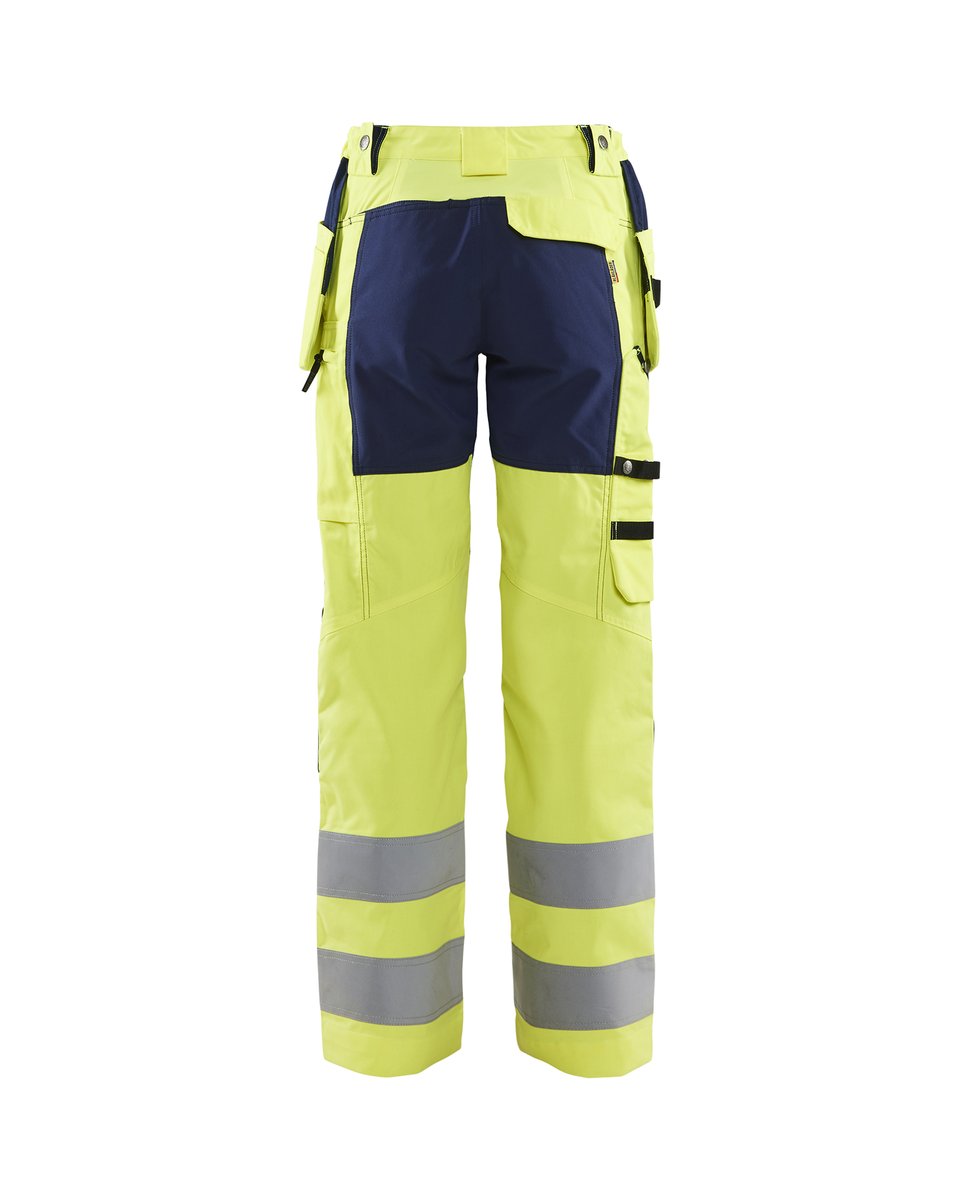 Blåkläder 7163 Dames High Vis Werkbroek met stretch en gereedschapszakken - High Vis Geel/Marineblauw