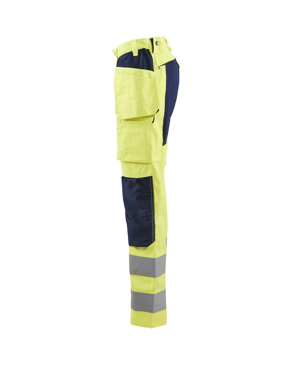 Blåkläder 7163 Dames High Vis Werkbroek met stretch en gereedschapszakken - High Vis Geel/Marineblauw