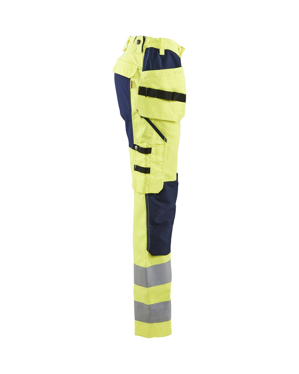 Blåkläder 7163 Dames High Vis Werkbroek met stretch en gereedschapszakken - High Vis Geel/Marineblauw