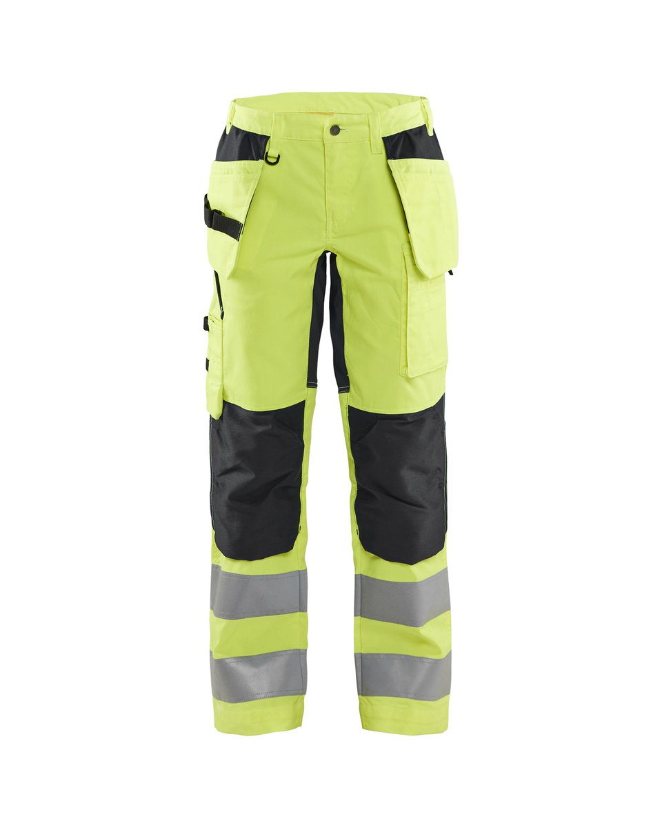 Blåkläder 7163 Dames High Vis Werkbroek met stretch en gereedschapszakken - High Vis Geel/Zwart