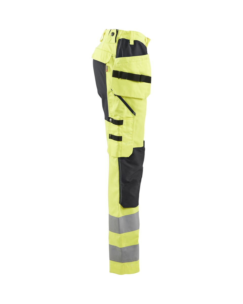 Blåkläder 7163 Dames High Vis Werkbroek met stretch en gereedschapszakken - High Vis Geel/Zwart