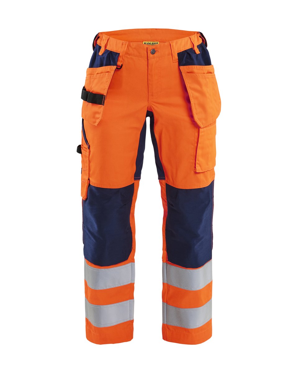 Blåkläder 7163 Dames High Vis Werkbroek met stretch en gereedschapszakken - High Vis Oranje/Marineblauw