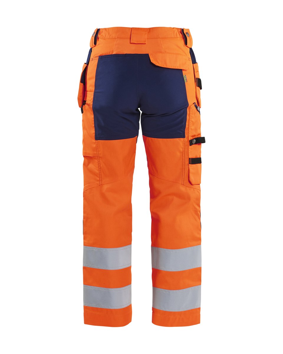 Blåkläder 7163 Dames High Vis Werkbroek met stretch en gereedschapszakken - High Vis Oranje/Marineblauw