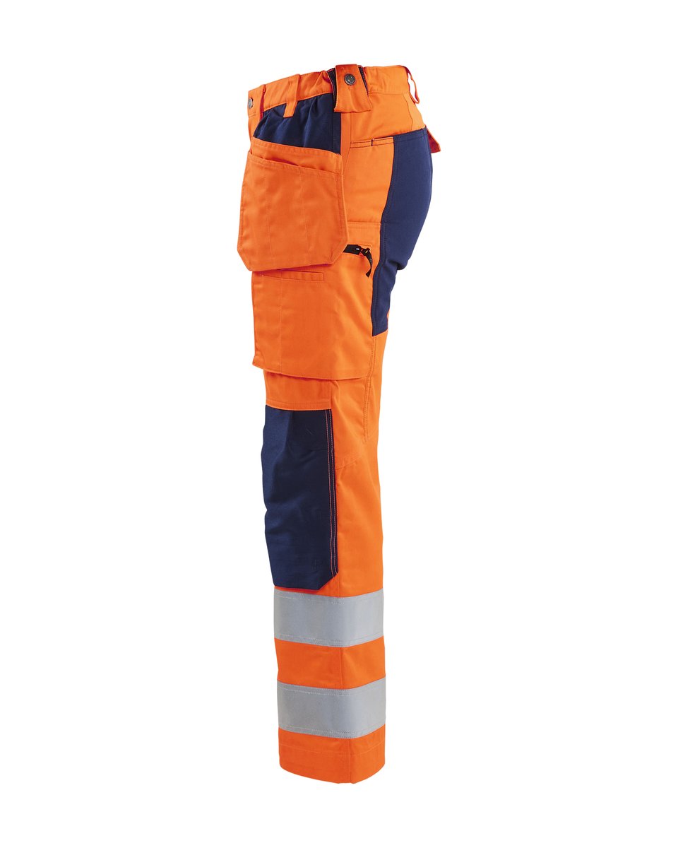 Blåkläder 7163 Dames High Vis Werkbroek met stretch en gereedschapszakken - High Vis Oranje/Marineblauw