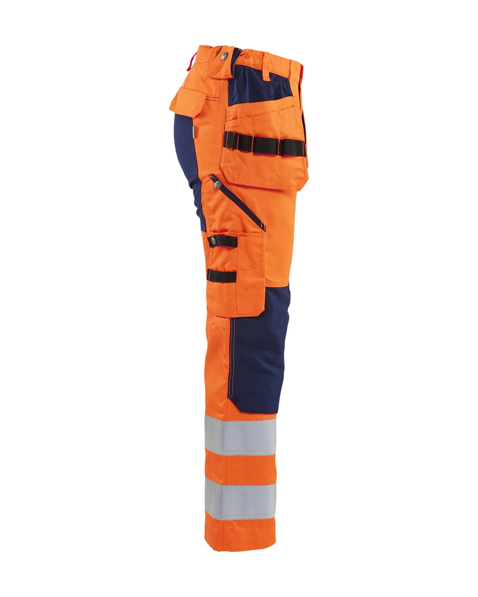 Blåkläder 7163 Dames High Vis Werkbroek met stretch en gereedschapszakken - High Vis Oranje/Marineblauw