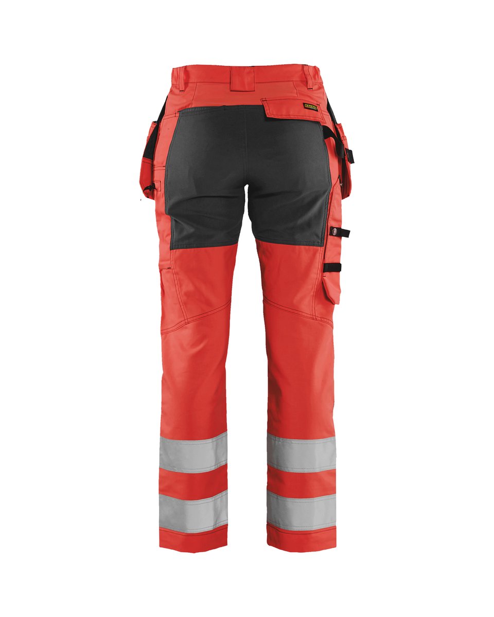 Blåkläder 7163 Dames High Vis Werkbroek met stretch en gereedschapszakken - High Vis Rood/Zwart