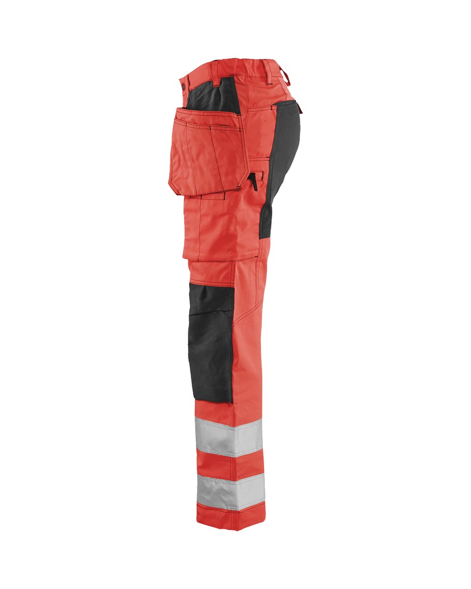 Blåkläder 7163 Dames High Vis Werkbroek met stretch en gereedschapszakken - High Vis Rood/Zwart