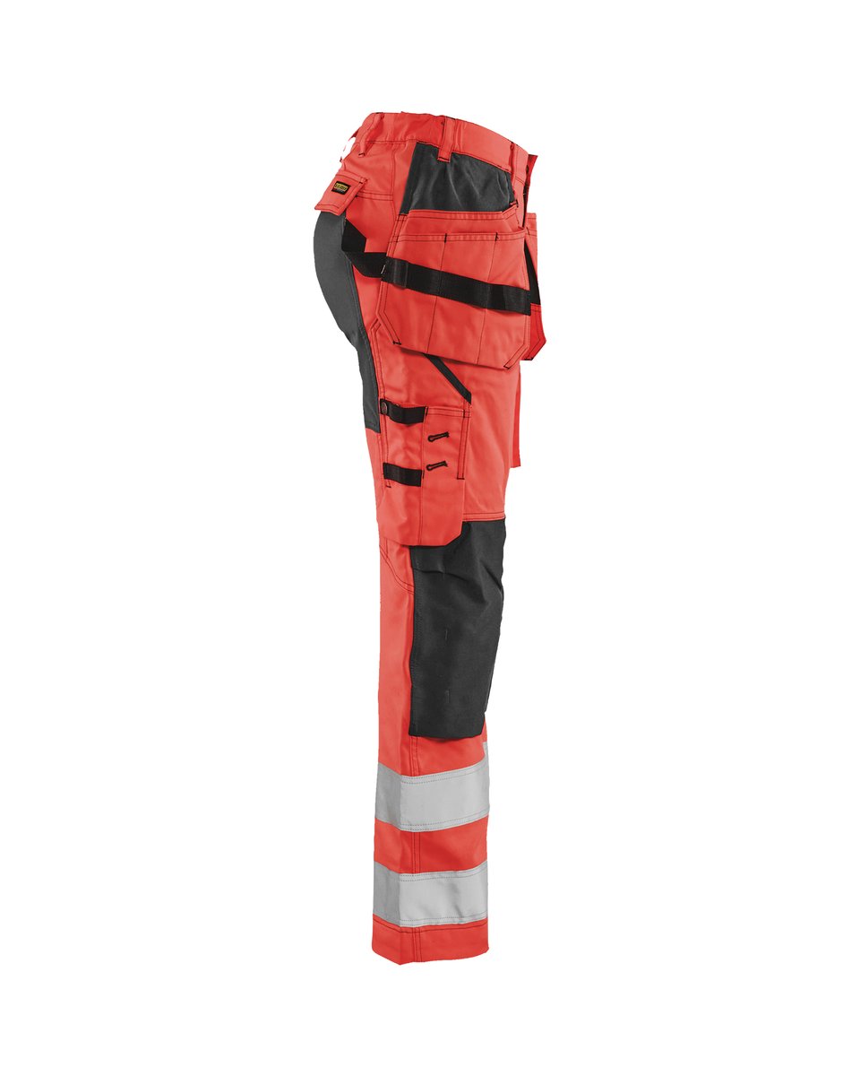 Blåkläder 7163 Dames High Vis Werkbroek met stretch en gereedschapszakken - High Vis Rood/Zwart