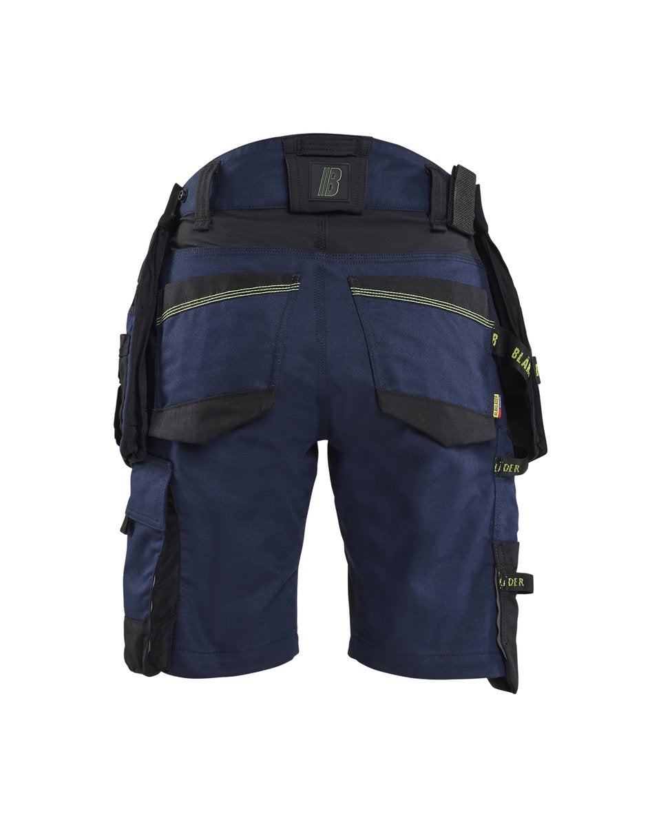 Blåkläder 7175 Dames short met stretch en afneembare gereedschapszakken - Donker marineblauw/High Vis Geel