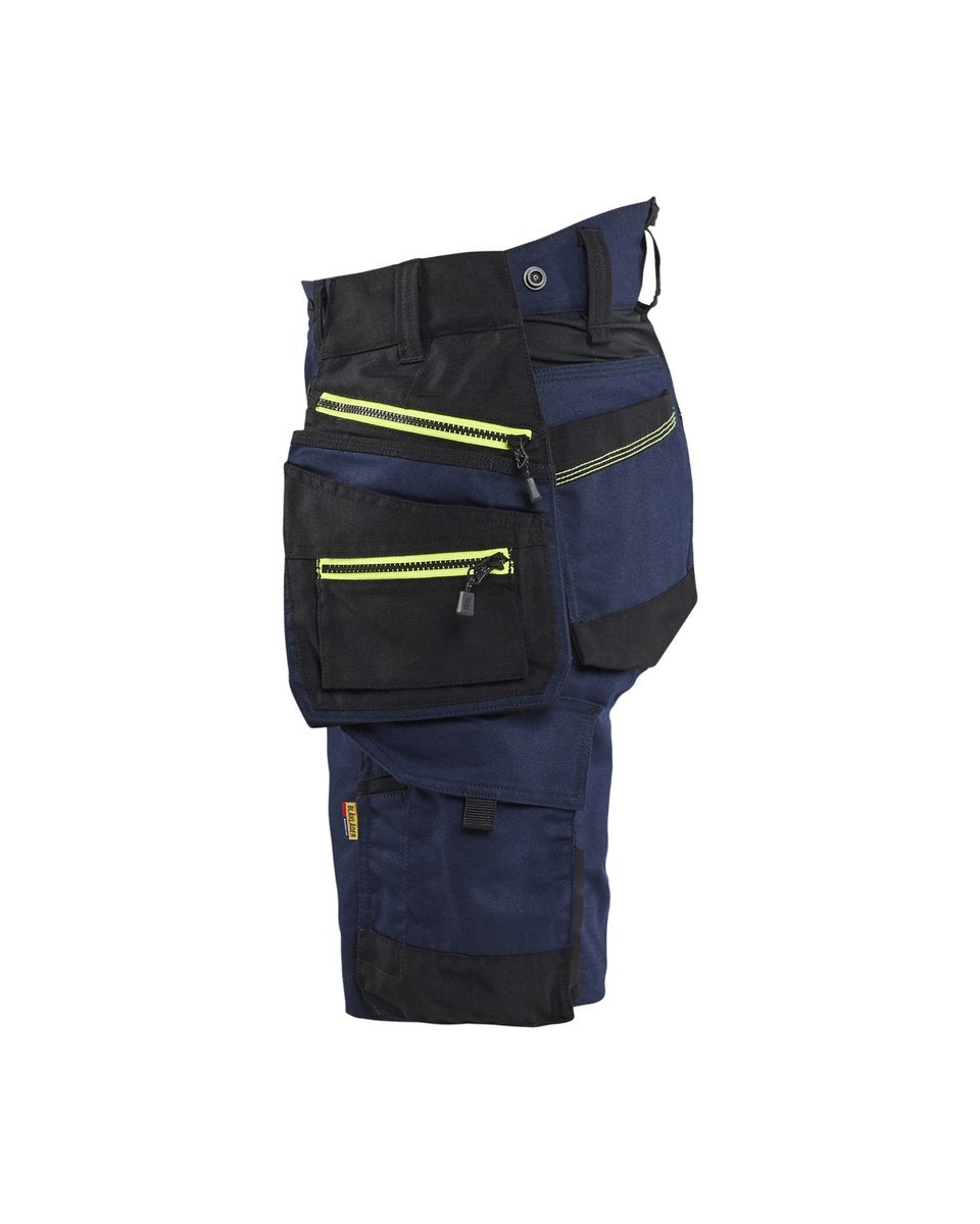 Blåkläder 7175 Dames short met stretch en afneembare gereedschapszakken - Donker marineblauw/High Vis Geel