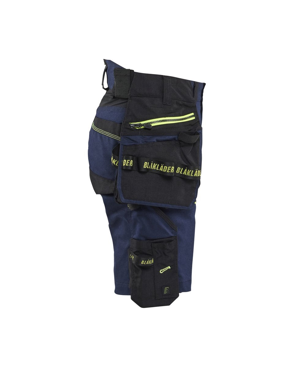 Blåkläder 7175 Dames short met stretch en afneembare gereedschapszakken - Donker marineblauw/High Vis Geel