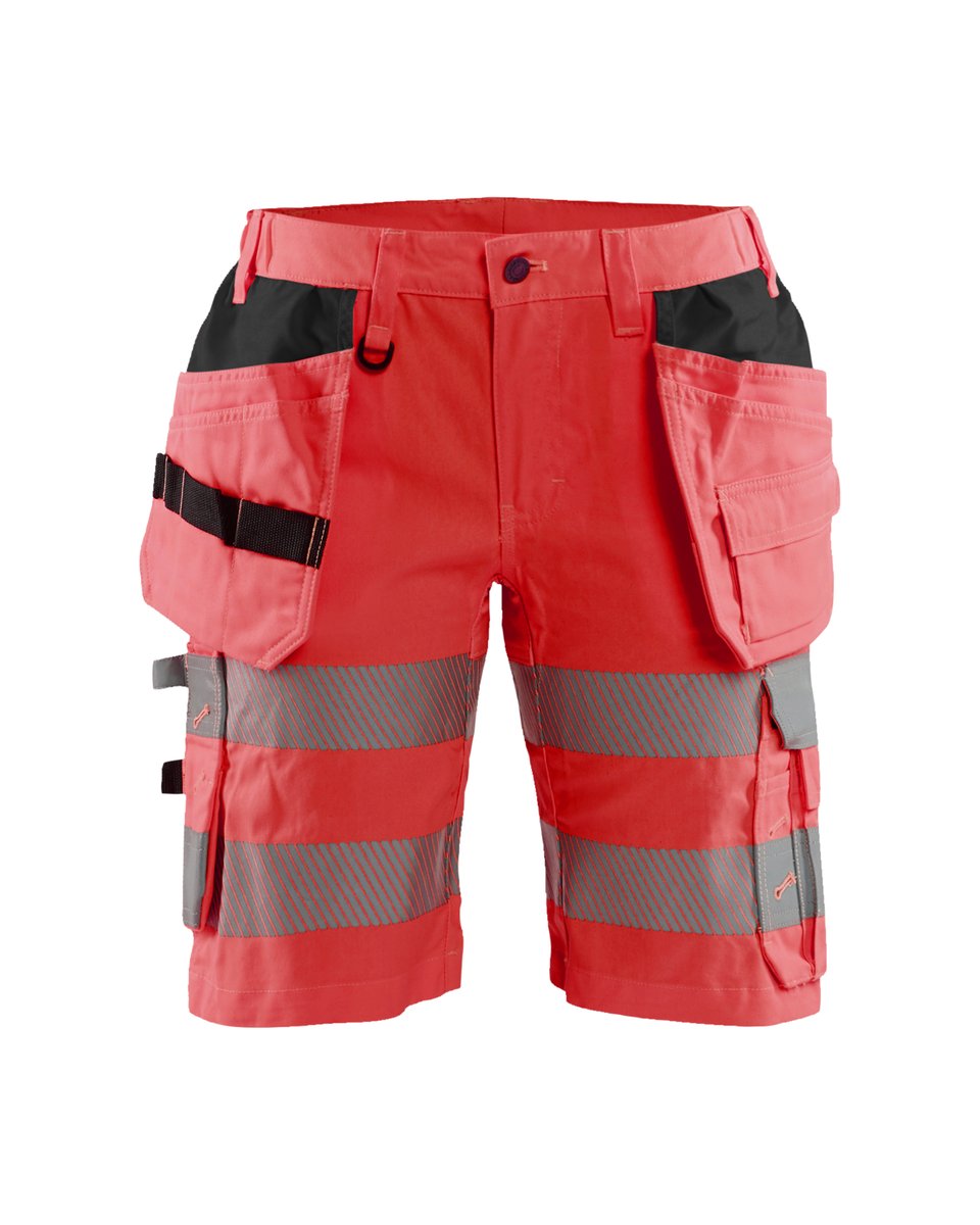 Blåkläder 7186 Dames High Vis short met stretch en gereedschapszakken - High Vis Rood