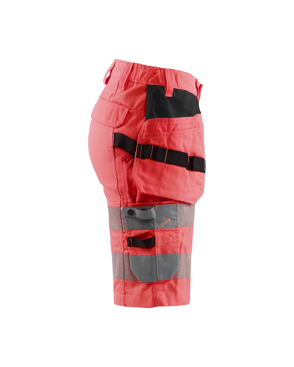 Blåkläder 7186 Dames High Vis short met stretch en gereedschapszakken - High Vis Rood