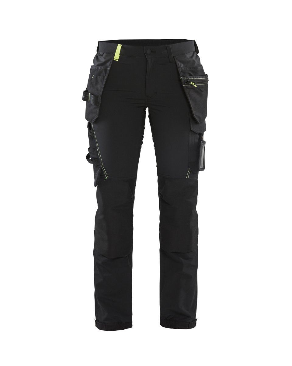 Blåkläder 7192 Dames werkbroek 4-weg stretch met gereedschapszakken - Zwart/High Vis Geel