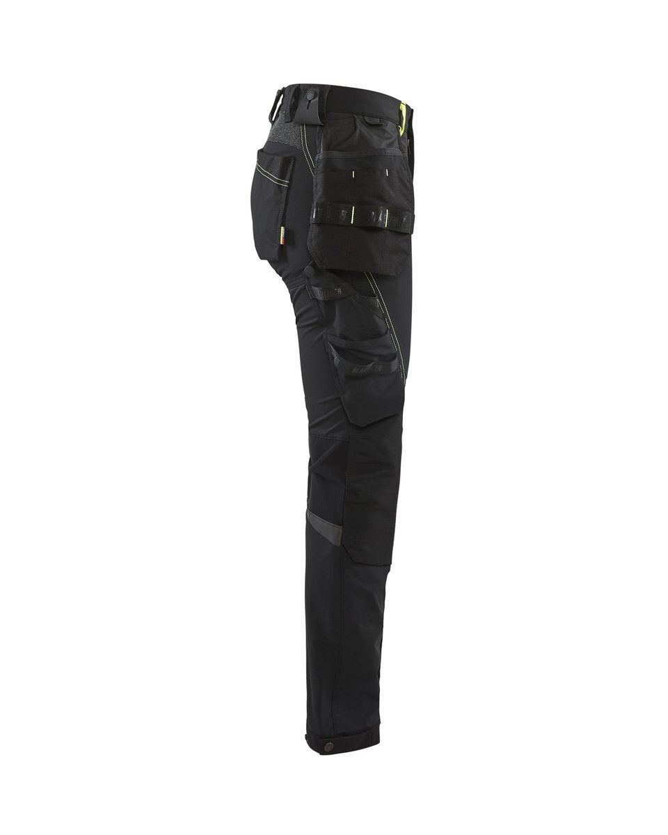 Blåkläder 7192 Dames werkbroek 4-weg stretch met gereedschapszakken - Zwart/High Vis Geel