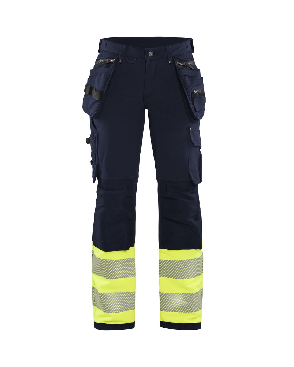 Blåkläder 7193 Dames High Vis werkbroek 4-weg stretch met gereedschapszakken - Marine/High Vis Geel