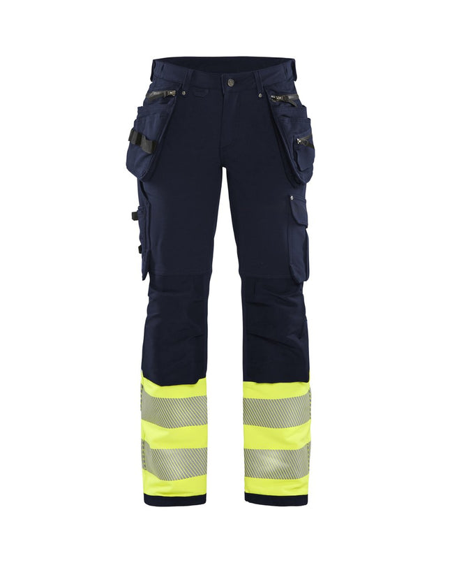 Blåkläder 7193 Dames High Vis werkbroek 4-weg stretch met gereedschapszakken - Marine/High Vis Geel