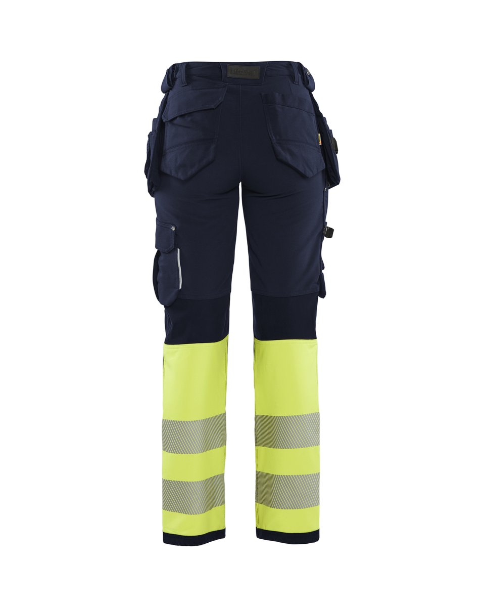 Blåkläder 7193 Dames High Vis werkbroek 4-weg stretch met gereedschapszakken - Marine/High Vis Geel