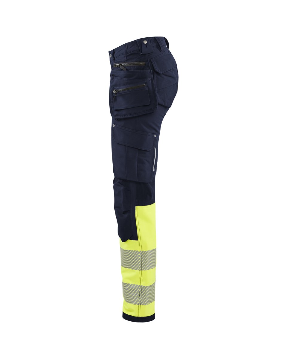 Blåkläder 7193 Dames High Vis werkbroek 4-weg stretch met gereedschapszakken - Marine/High Vis Geel