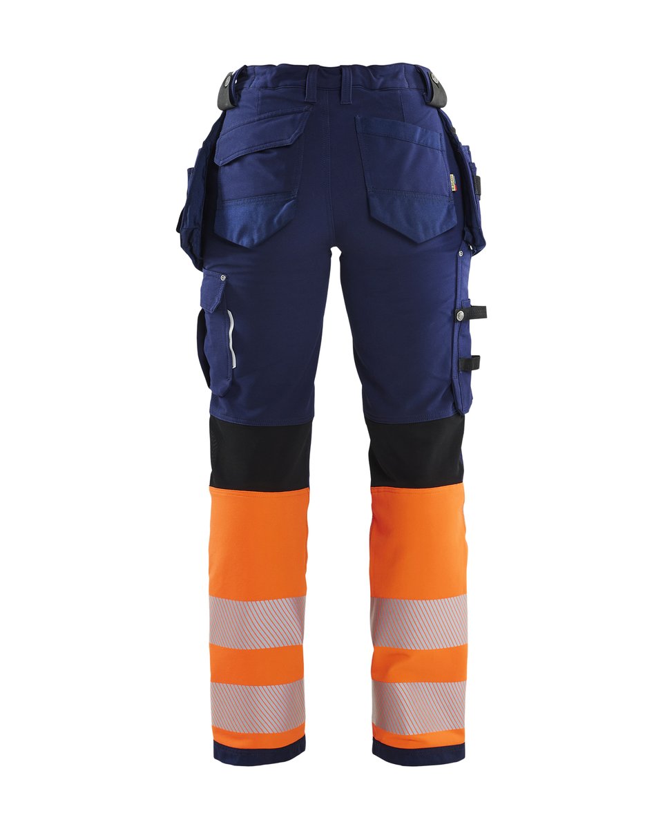 Blåkläder 7193 Dames High Vis werkbroek 4-weg stretch met gereedschapszakken - Marineblauw/Oranje