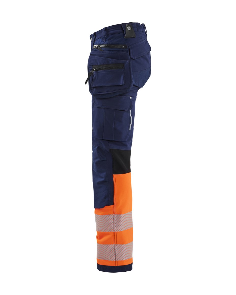 Blåkläder 7193 Dames High Vis werkbroek 4-weg stretch met gereedschapszakken - Marineblauw/Oranje