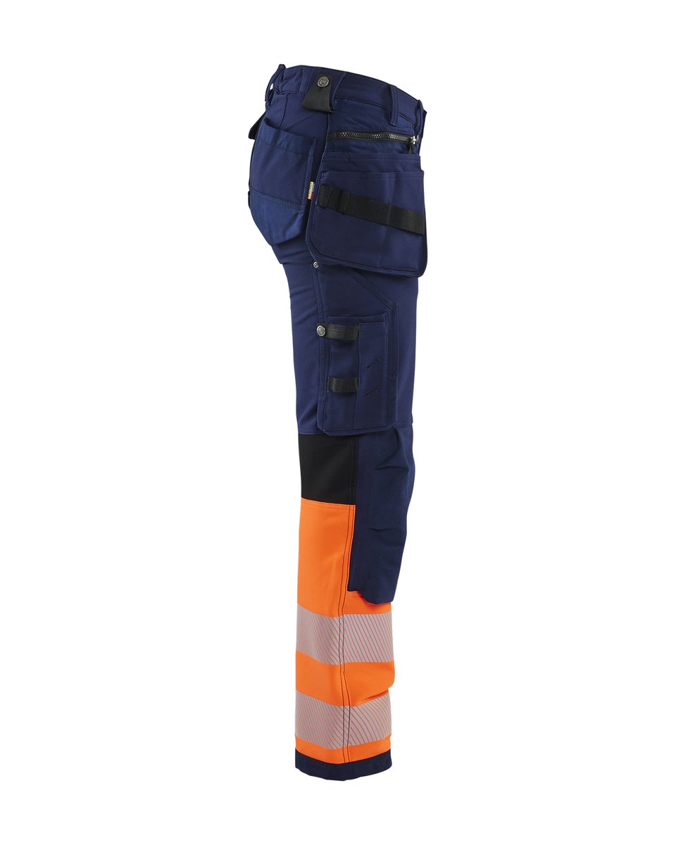 Blåkläder 7193 Dames High Vis werkbroek 4-weg stretch met gereedschapszakken - Marineblauw/Oranje