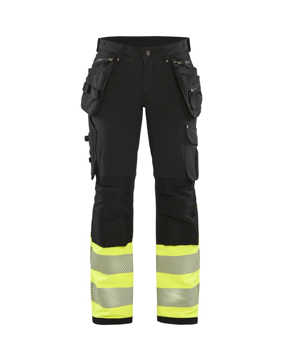 Blåkläder 7193 Dames High Vis werkbroek 4-weg stretch met gereedschapszakken - Zwart/High Vis Geel