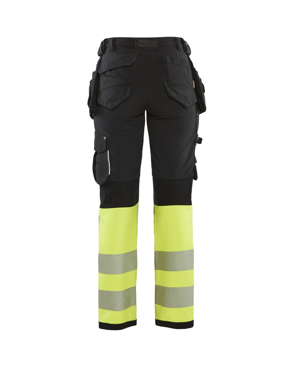 Blåkläder 7193 Dames High Vis werkbroek 4-weg stretch met gereedschapszakken - Zwart/High Vis Geel