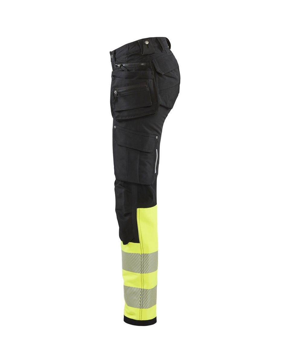 Blåkläder 7193 Dames High Vis werkbroek 4-weg stretch met gereedschapszakken - Zwart/High Vis Geel